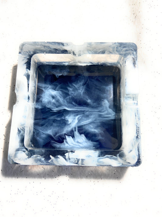 Custom Blue & White Ashtray | Square Ashtray | Handmade Resin Ashtray | Customizable