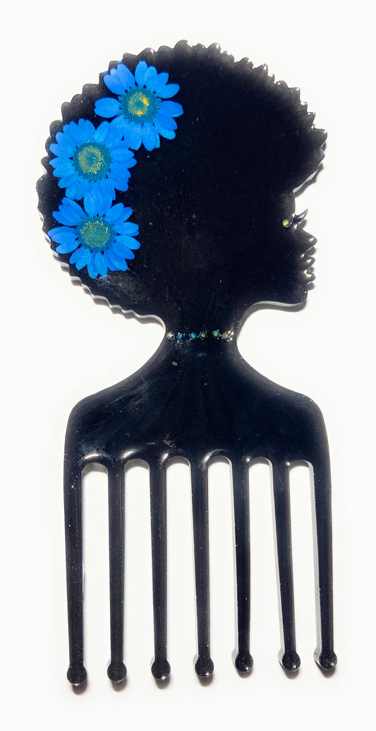 Afro Pick | Afro Head Puff Pick | Resin Pick | Cute Pick | Dried Flowers Pick | Hair Pick | Natural Hair Pick