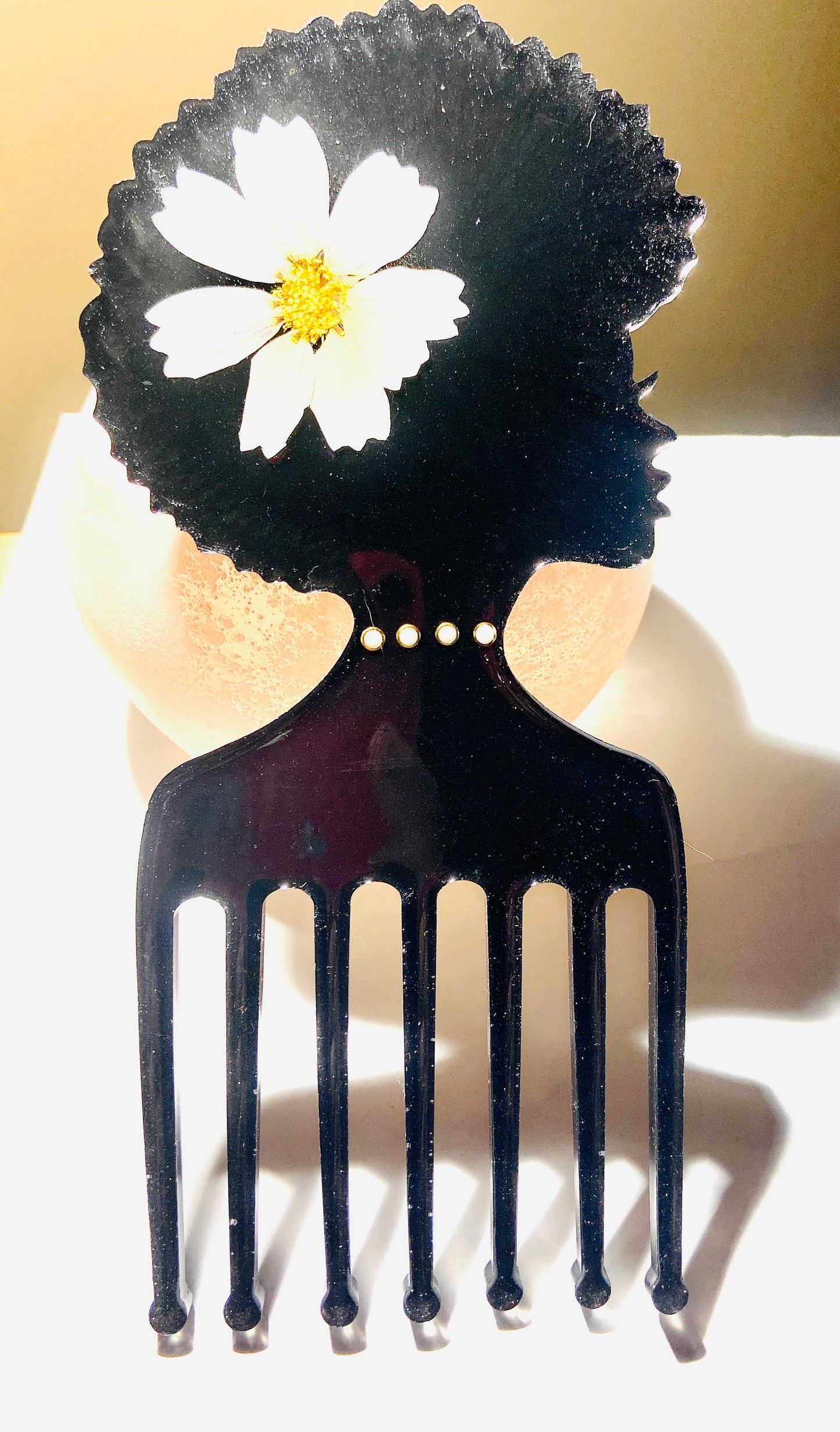 Afro Pick | Afro Head Puff Pick | Resin Pick | Cute Pick | Dried Flowers Pick | Hair Pick | Natural Hair Pick