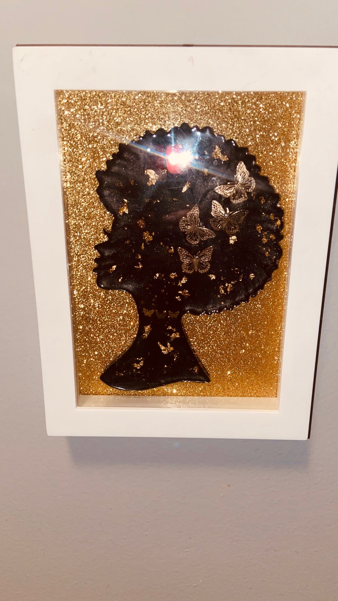 Afro Head Shadow Box Picture| Handmade Afro Picture | Afro Head Picture